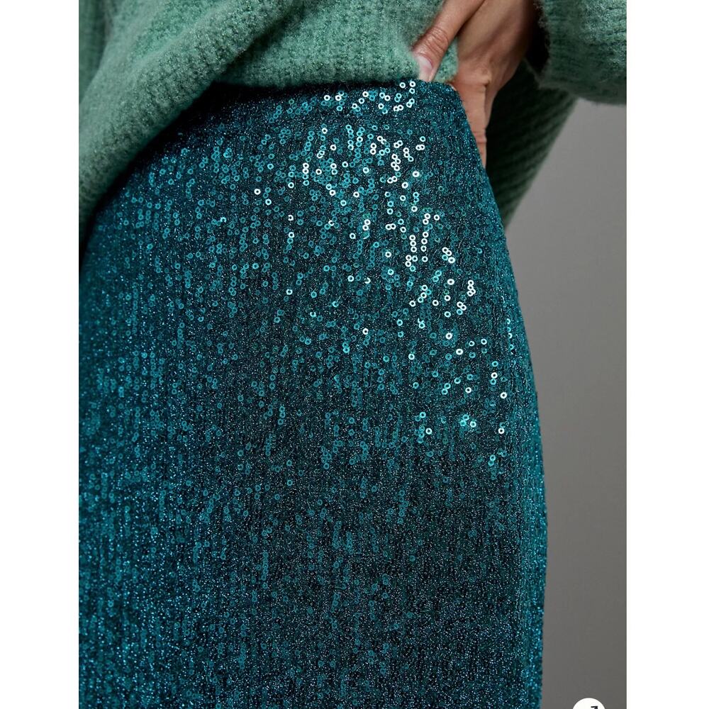Anthropologie Maeve Alicia Sequined Midi Skirt Green Size Small - Picture 4 of 12